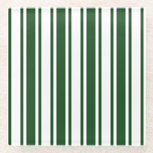 Dark green and white candy stripes glass coaster