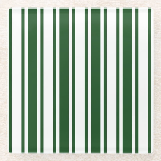 Dark green and white candy stripes glass coaster (Front)