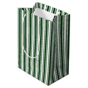 Dark green and white candy stripes medium gift bag
