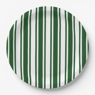 Dark green and white candy stripes paper plates