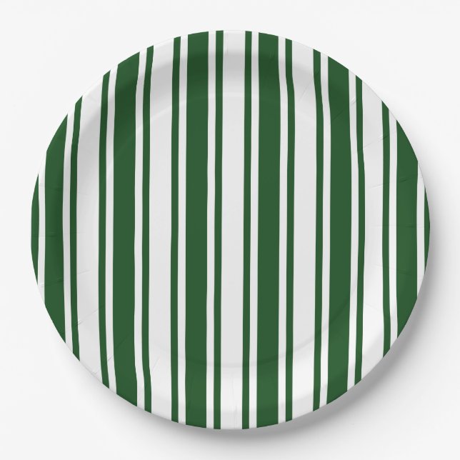 Dark green and white candy stripes paper plates (Front)