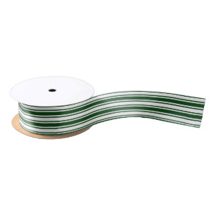 Dark green and white candy stripes satin ribbon