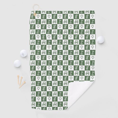 Dark green and White Checkboard Golf Towel