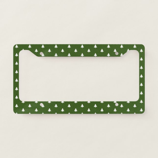 Dark Green and White Christmas Trees Pattern License Plate Frame (Front)