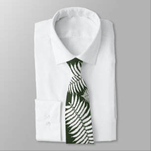 Dark Green and White Fern Design Neck Tie