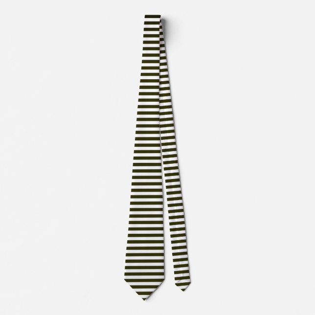 Dark Green and White Horizontal Stripe Pattern Neck Tie (Front)