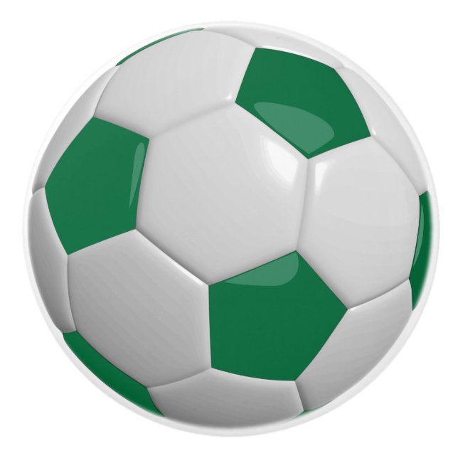 Dark Green and White Soccer Ball / Football Ceramic Knob (Front)