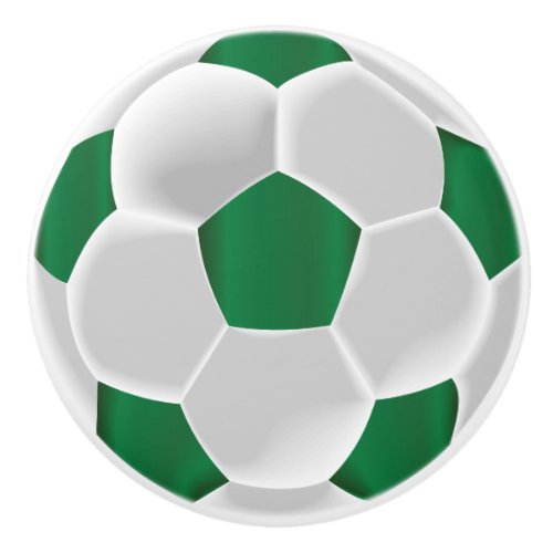 Dark Green and White Soccer Ball  Football Ceramic Knob