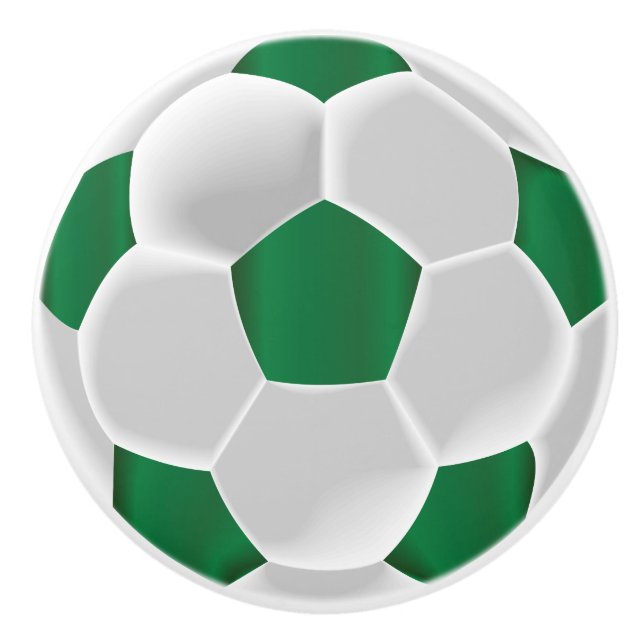 Dark Green and White Soccer Ball / Football Ceramic Knob (Front)