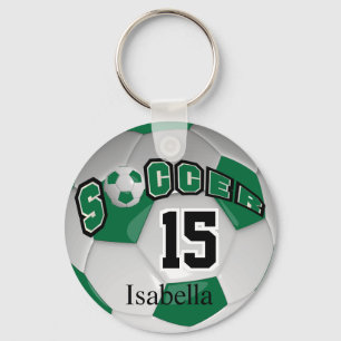 Dark Green and White Soccer Ball Keychain