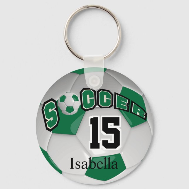 Dark Green and White Soccer Ball Keychain (Front)