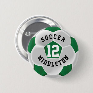 Dark Green and White Soccer Sport Ball Button