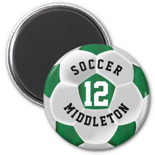 Dark Green and White Soccer Sport Ball Magnet