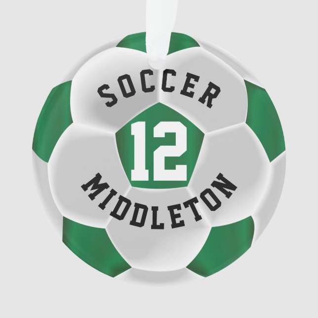 Dark Green and White Soccer Sport Ball Ornament (Front)