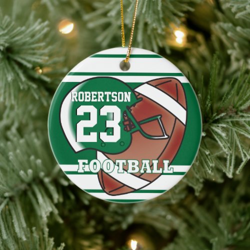 Dark Green and White Sport Football Ceramic Ornament