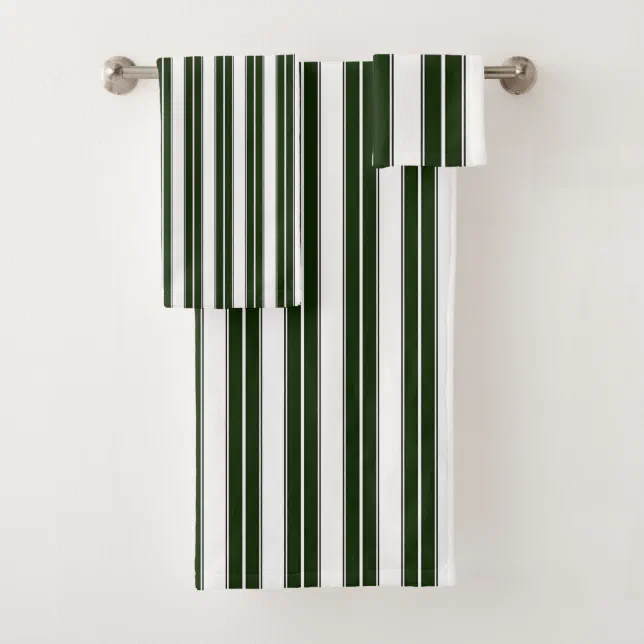 Dark Green and White Striped Bath Towel Set | Zazzle