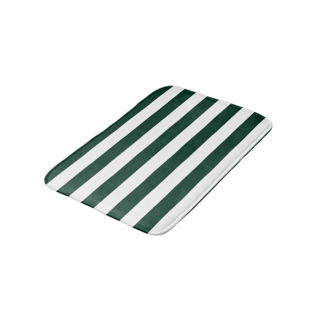 Dark Green and White Stripes Bath Mat (Angled)