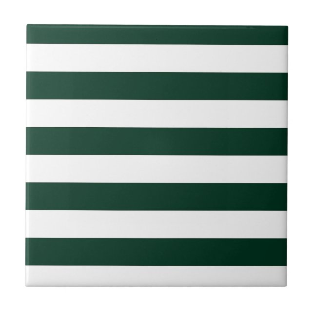 Dark Green and White Stripes Ceramic Tile (Front)