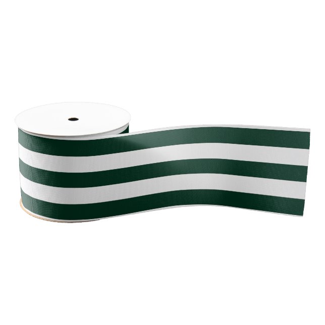 Dark Green and White Stripes Grosgrain Ribbon (Spool)
