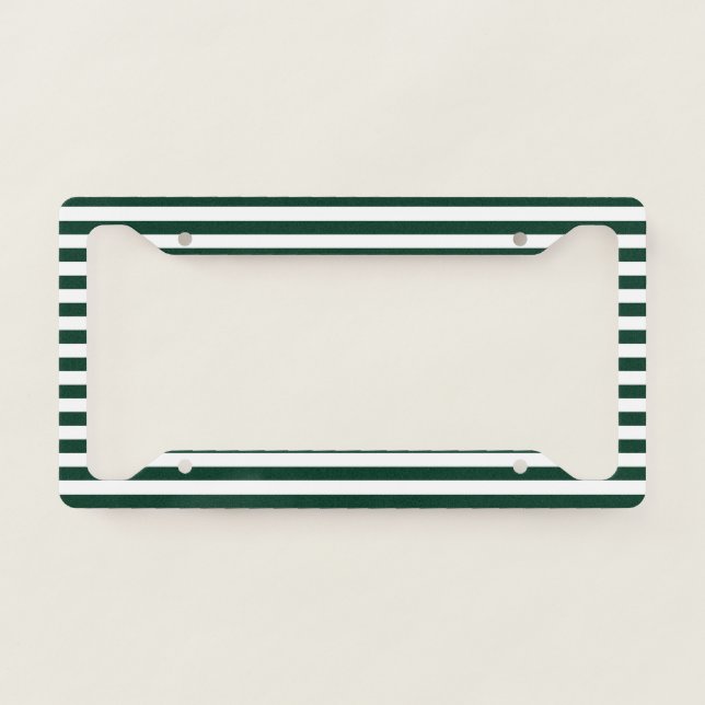 Dark Green and White Stripes License Plate Frame (Front)