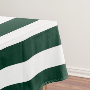 Dark Green and White Stripes Tablecloth