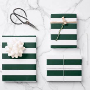 Dark Green and White Stripes Wrapping Paper Sheets
