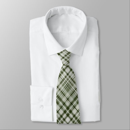 Dark green and white tartan plaid neck tie