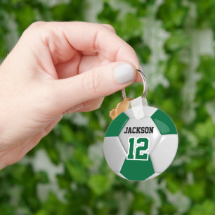 Dark Green  and White Team Soccer  ⚽ Ball Keychain