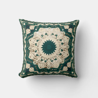 Dark Green and White Throw Pillow