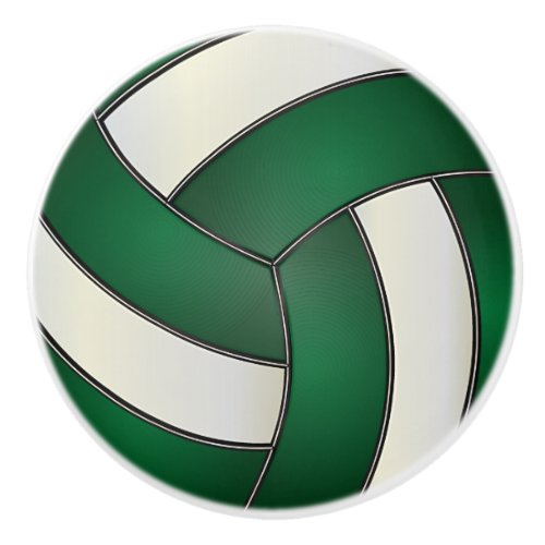Dark Green and White  Volleyball Ceramic Knob