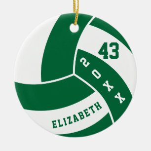 Dark Green and White Volleyball Ceramic Ornament