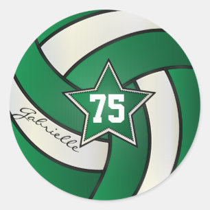 Dark Green and White Volleyball DIY Text Classic Round Sticker