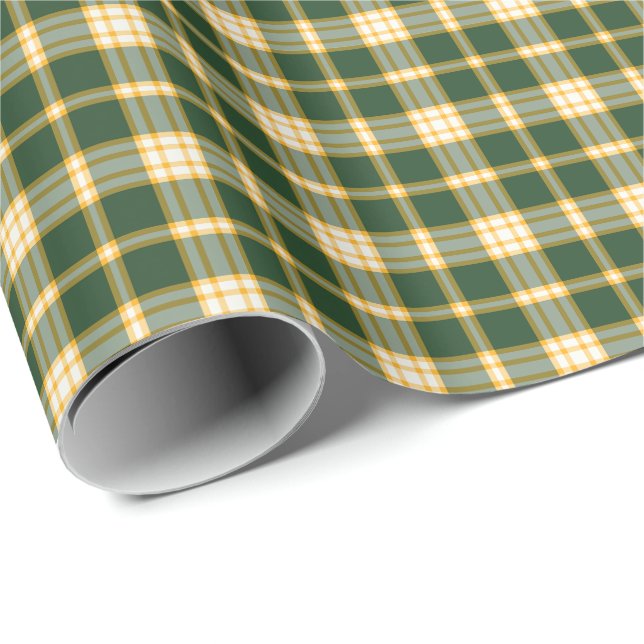 Dark Green and Yellow Gold Sporty Plaid Wrapping Paper (Roll Corner)