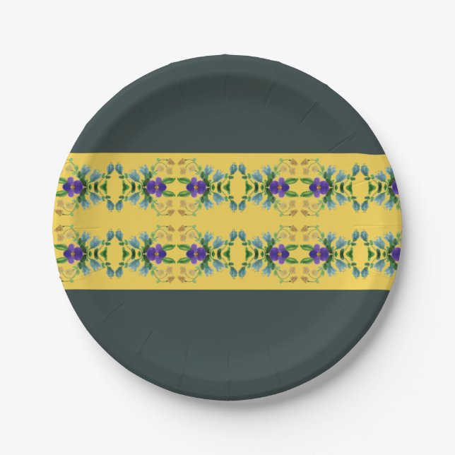 Dark Green And Yellow  Paper Plates (Front)