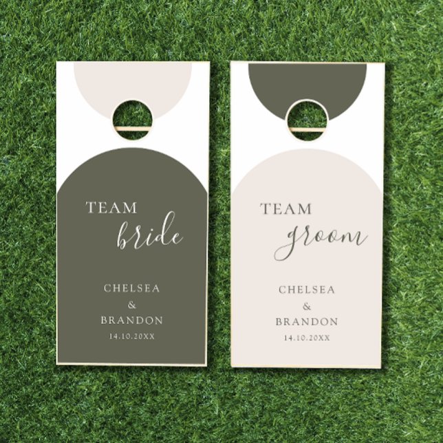 Dark Green Arch Team Bride Groom Boho Wedding Cornhole Set (Creator Uploaded)