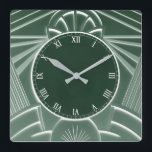 Dark Green Art Deco Clock - Stylish Abstract Lines<br><div class="desc">"art deco clock", "art nouveau clock", "dark green", "1920s geometric symmetrical lines", "stylish sophisticated 1920 style", "smart luxury", "retro vintage luxurious antique", "elegant line pattern design", "glamorous glam square clock", "classy classic glamor"</div>
