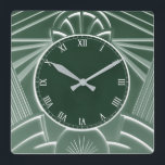 Dark Green Art Deco Clock - Stylish Abstract Lines<br><div class="desc">"art deco clock",  "art nouveau clock",  "dark green",  "1920s geometric symmetrical lines",  "stylish sophisticated 1920 style",  "smart luxury",  "retro vintage luxurious antique",   "elegant line pattern design",  "glamorous glam square clock",  "classy classic glamor"</div>