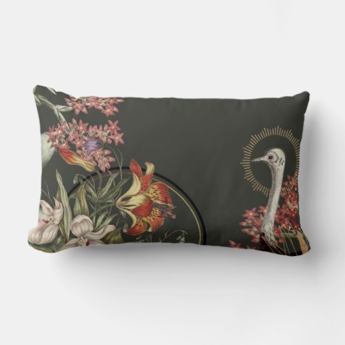 Dark Green Artistic Tiger Lily Floral Design Lumbar Pillow