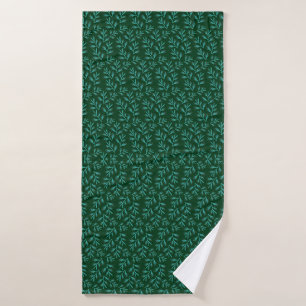  Dark Green Background with Teal Botanical Leaves Bath Towel Set