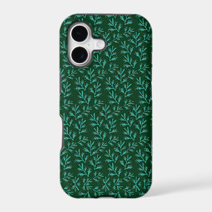  Dark Green Background with Teal Botanical Leaves iPhone 17 Case