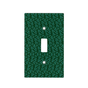 Dark Green Background with Teal Botanical Leaves Light Switch Cover