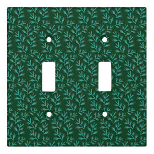 Dark Green Background with Teal Botanical Leaves Light Switch Cover