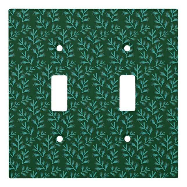 Dark Green Background with Teal Botanical Leaves Light Switch Cover (Front)