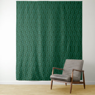 Dark Green Background with Teal Botanical Leaves Tapestry