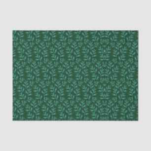  Dark Green Background with Teal Botanical Leaves Tissue Paper