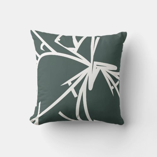 Dark Green Bamboo Leaves Abstract Design Throw Pillow