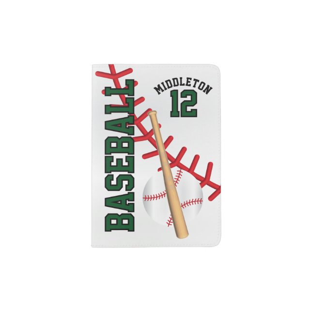 Dark Green Baseball Design | Personalize Passport Holder (Front)