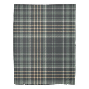 Dark Green Beige Plaid Duvet Cover