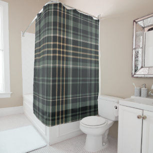 Dark Green Beige Plaid Shower Curtain