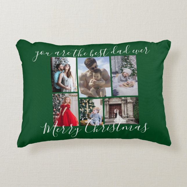 Dark Green Best Dad Ever Merry Christmas Photo Accent Pillow (Front)